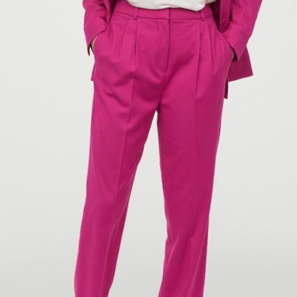 Hot pink pleated wide leg trousers